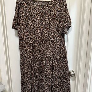 Ava & Viv Black and Pink Floral Midi Dress
